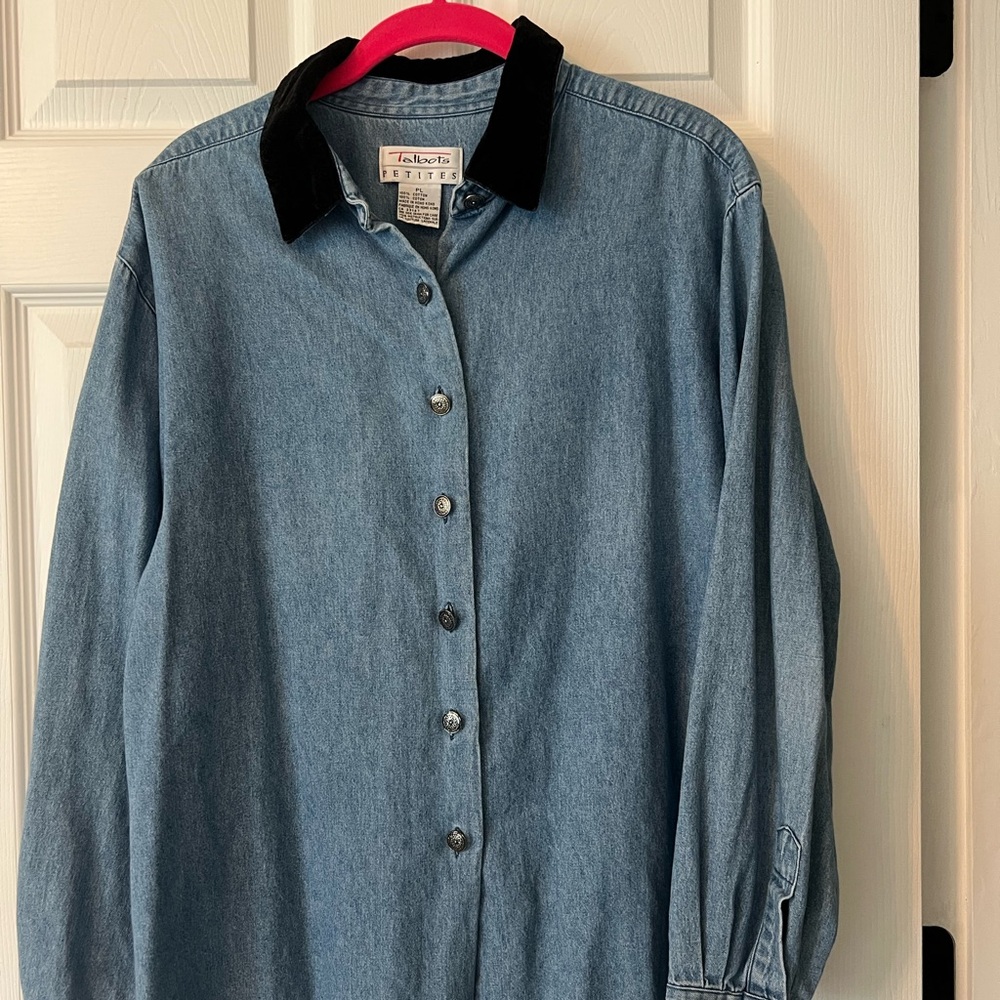 Talbots Denim Shirt with Black Velvet Collar